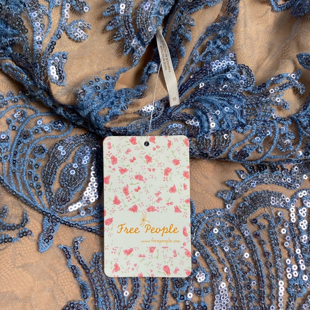 Free People Night Shimmers Mini Dress in Blue Size 10 - Picture 7 of 9